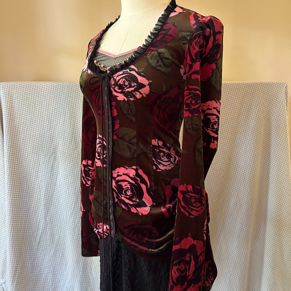 Vintage Y2K Betsey Johnson Velvet Floral Bustle Top - Picture 3 of 15